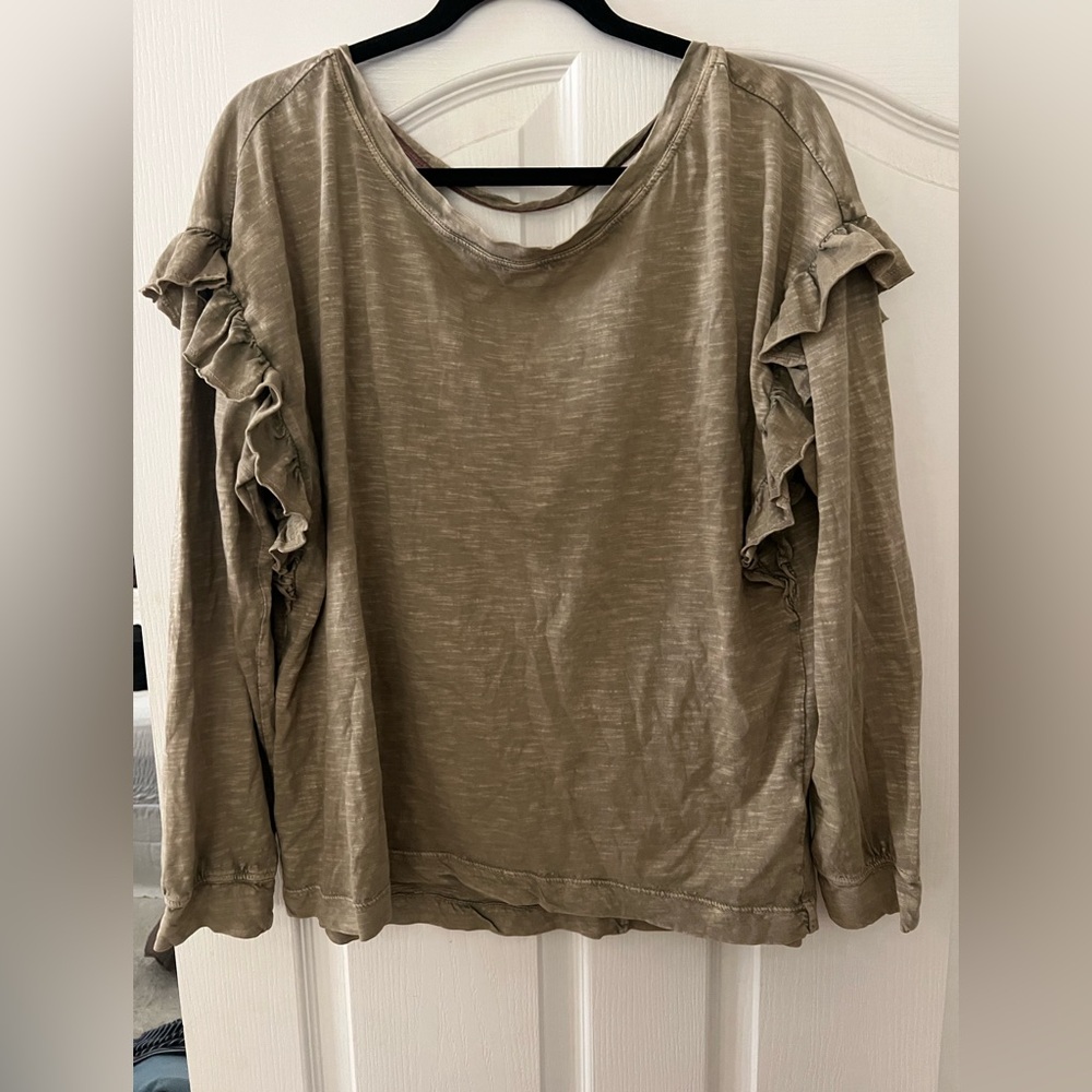 Pilcro green Ruffled Long Sleeve Blouse